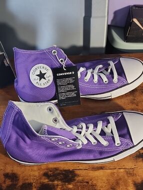 Converse High Top Sneakers in Vibrant Purple with White Accents Unisex Sneakers